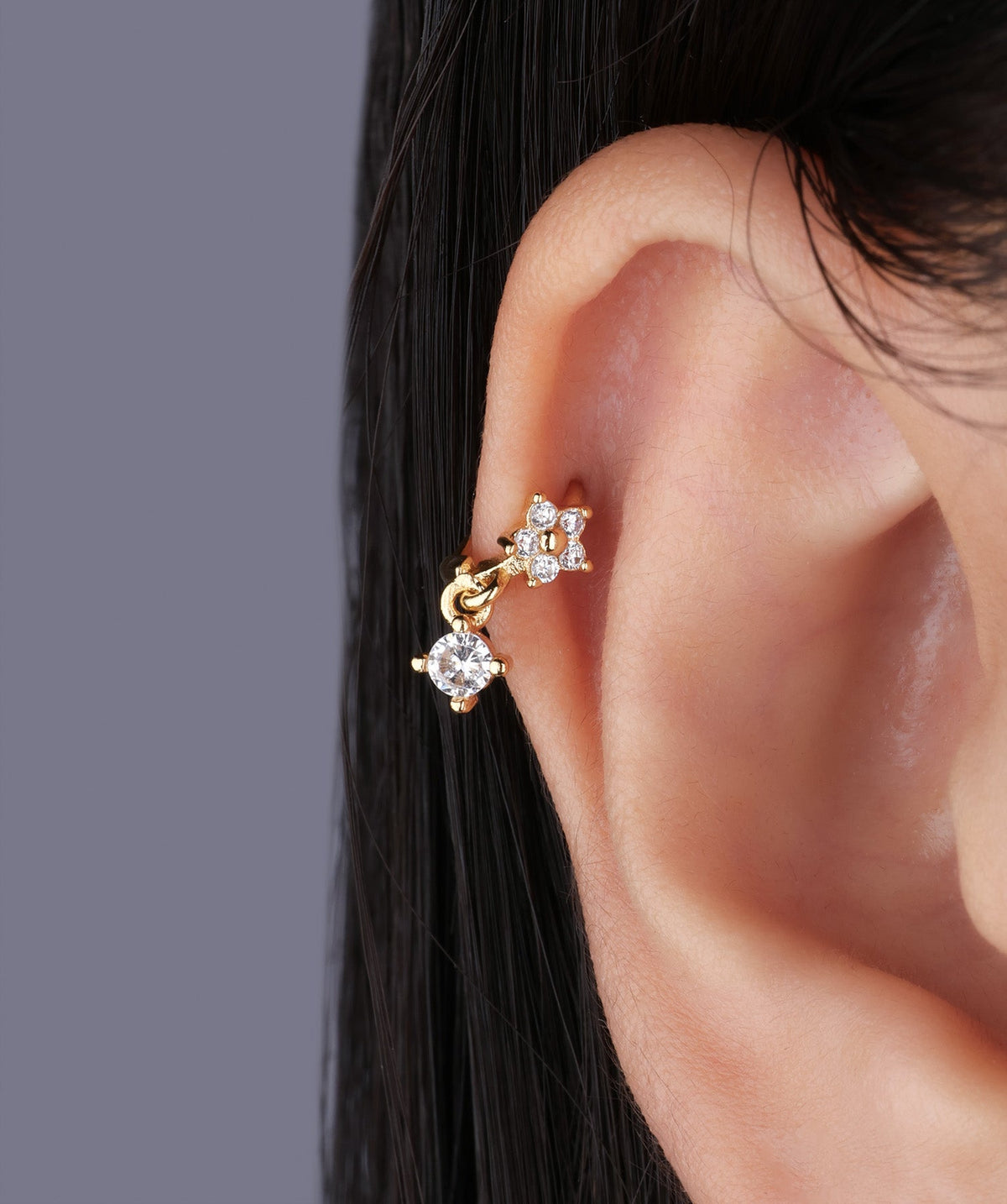 Petite Flower Helix Hoop - OumoJewelry