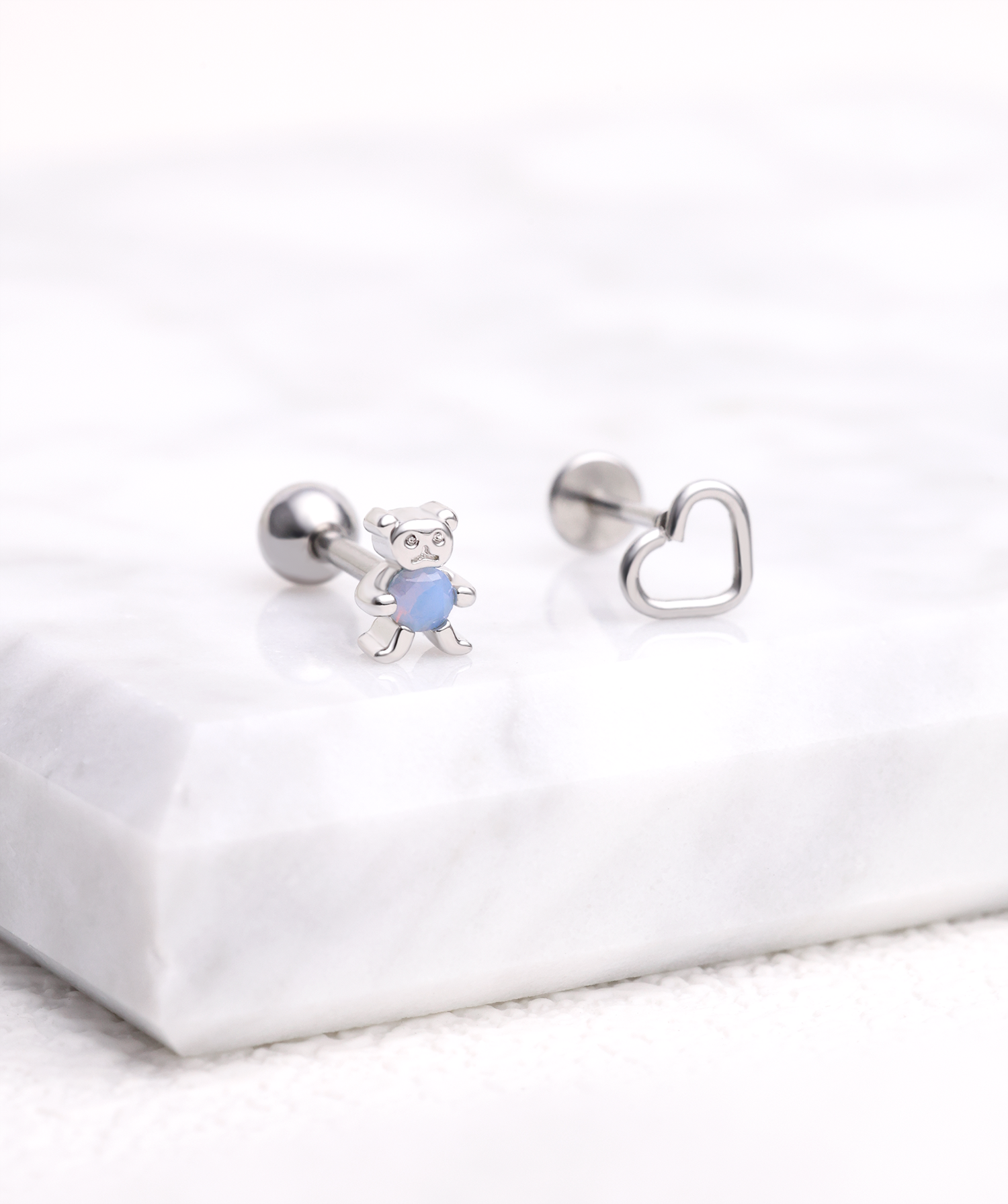 Blue Gem Bear Stud - OumoJewelry