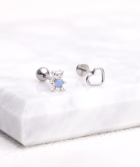 Blue Gem Bear Stud - OumoJewelry