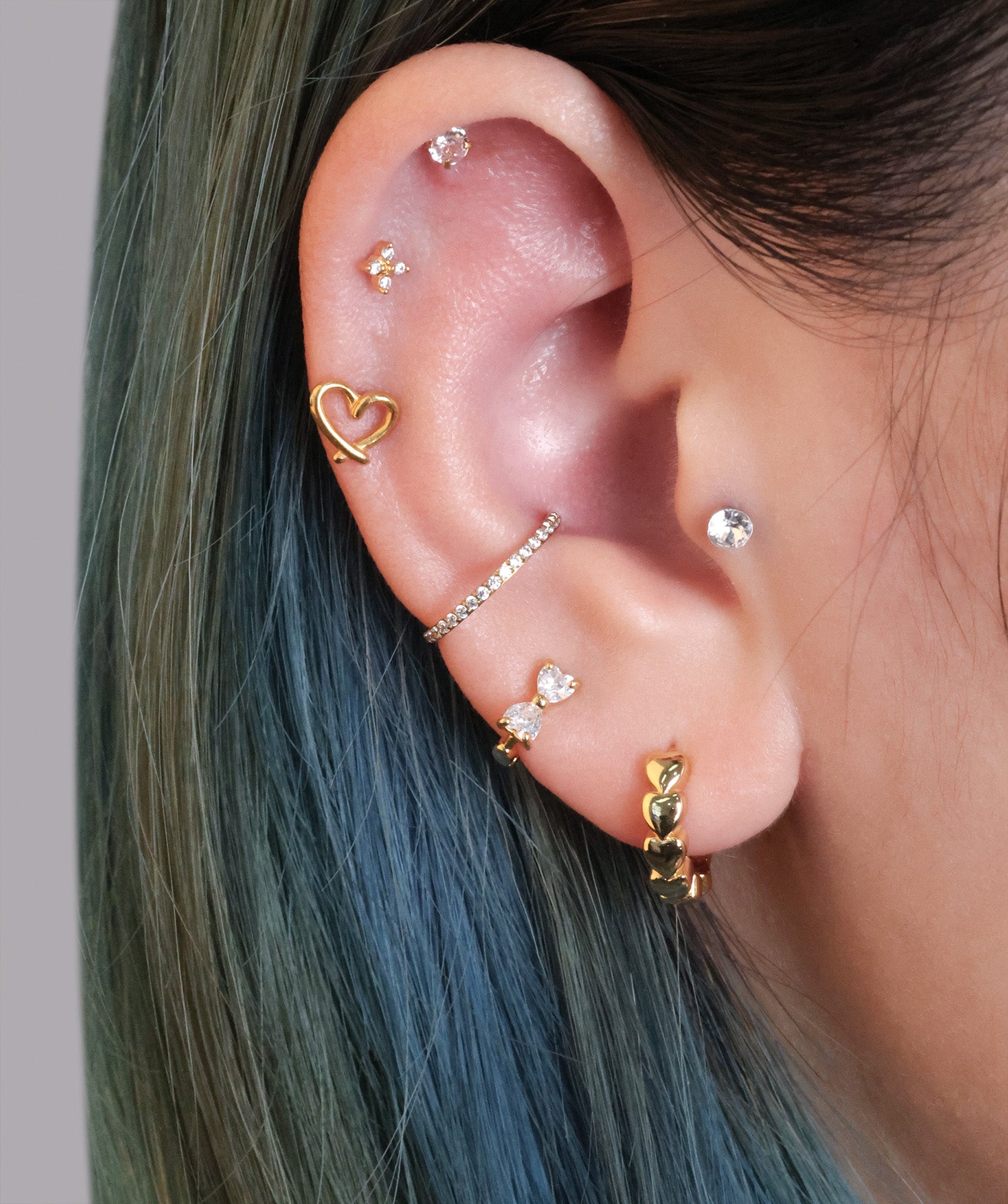 Hollow Cross Heart Flatback Stud - OumoJewelry